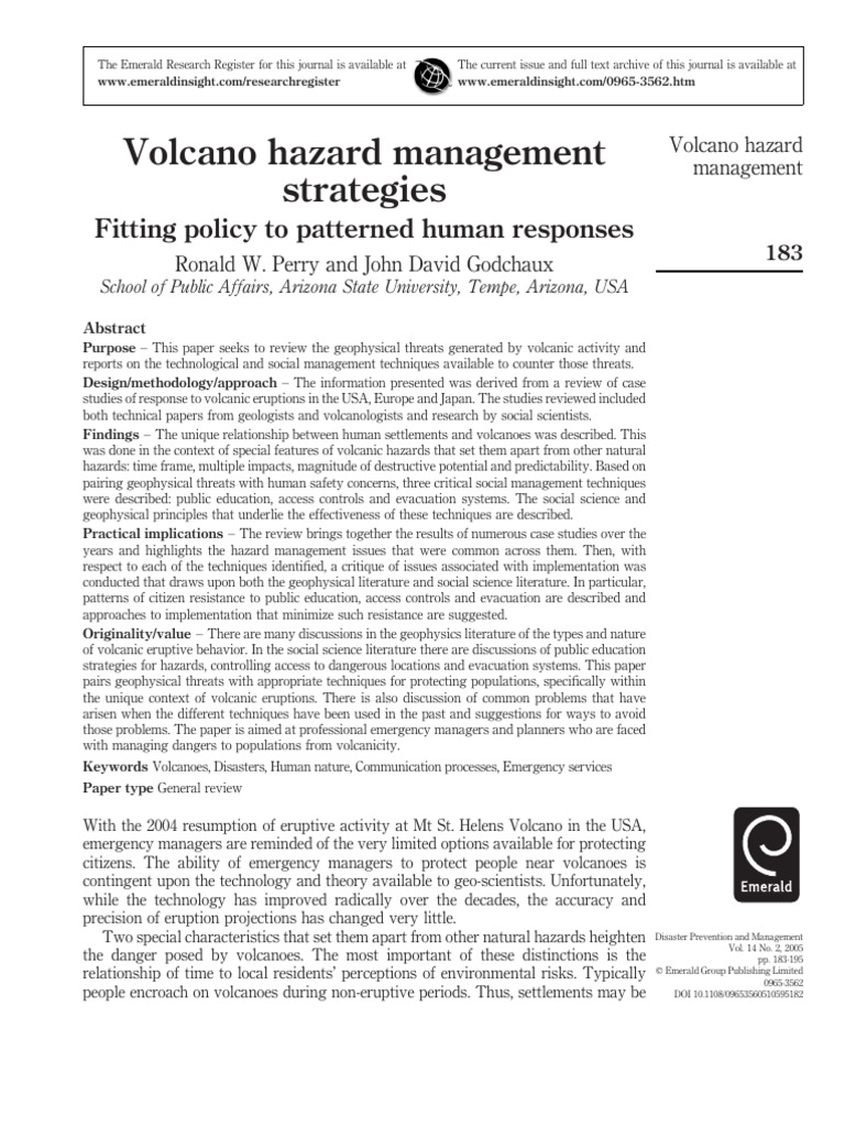 Volcano Hazard Management Strategies | PDF | Volcano | Emergency Management