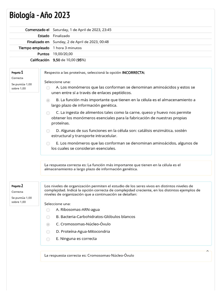 Bio Cuestionario de Autoevaluación Del TP 1 | PDF