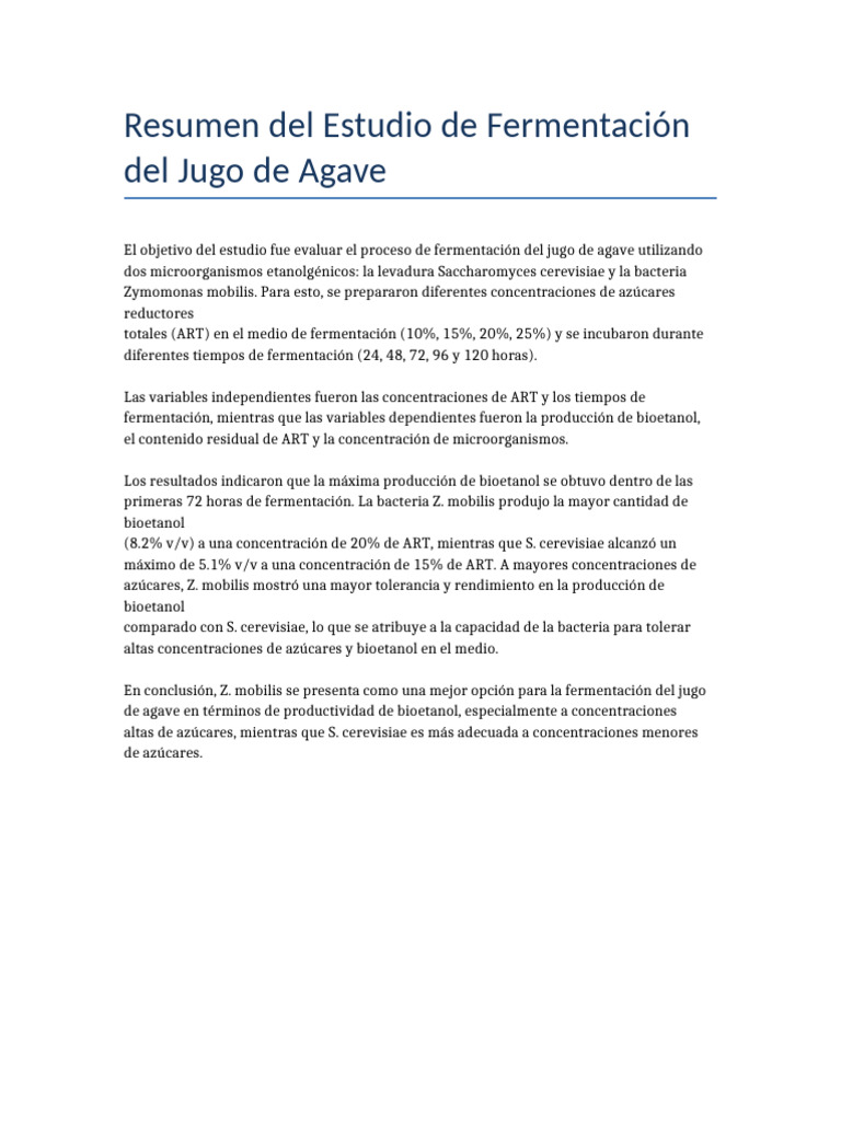 Resumen Fermentacion Agave | PDF