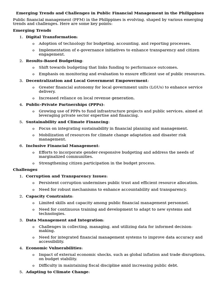Emerging Trends and Challenges in Public Financial Management in The ...