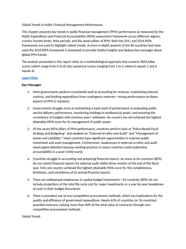 Global Trends in Public Financial Management Performance | PDF