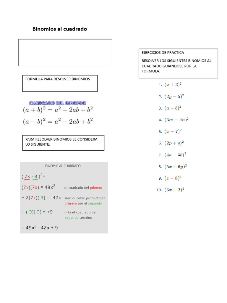 Binomios Al Cuadrado 10MO | PDF