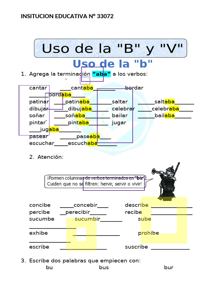 Ficha de Uso de La B y V para Segundo de Primaria | PDF
