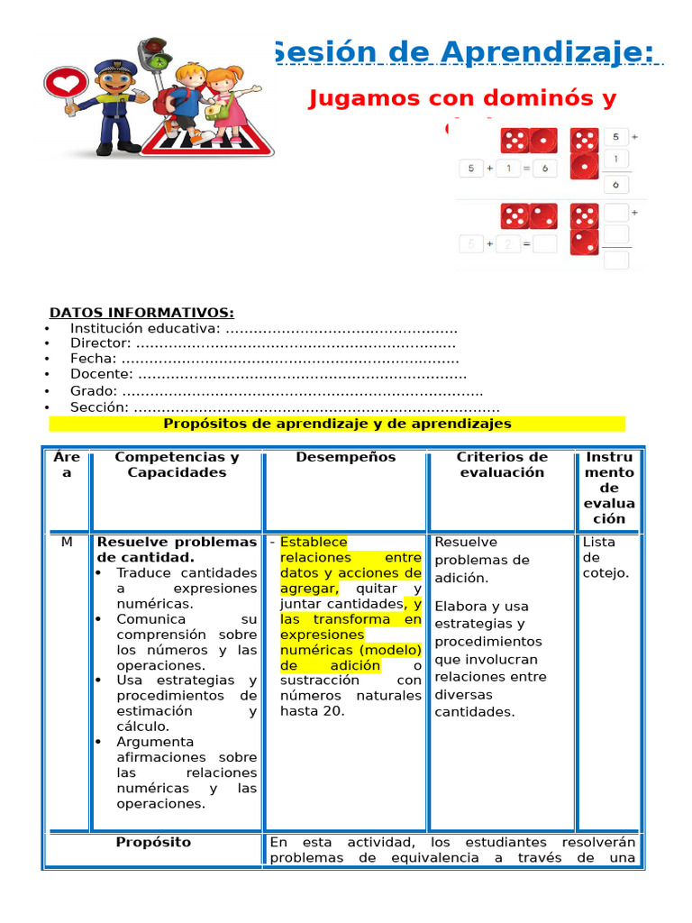 1° Sesión Día 2 Mat Jugamos Con Dominós y Dados | PDF
