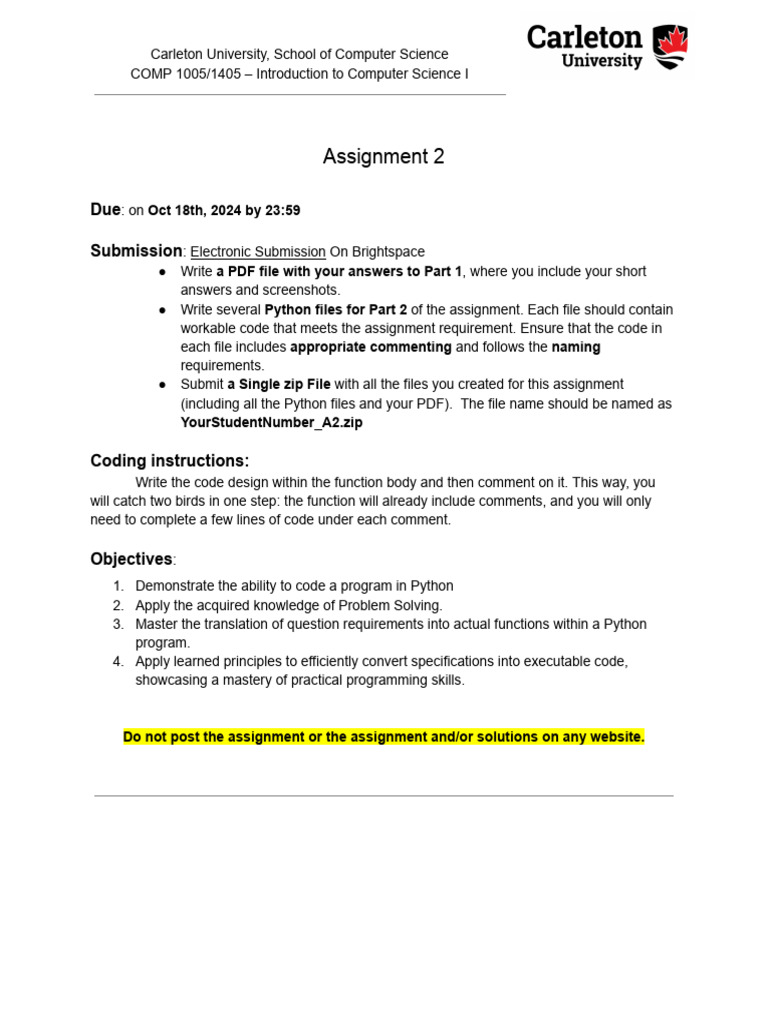 COMP1005 - 1405 - Assignment 2 | PDF