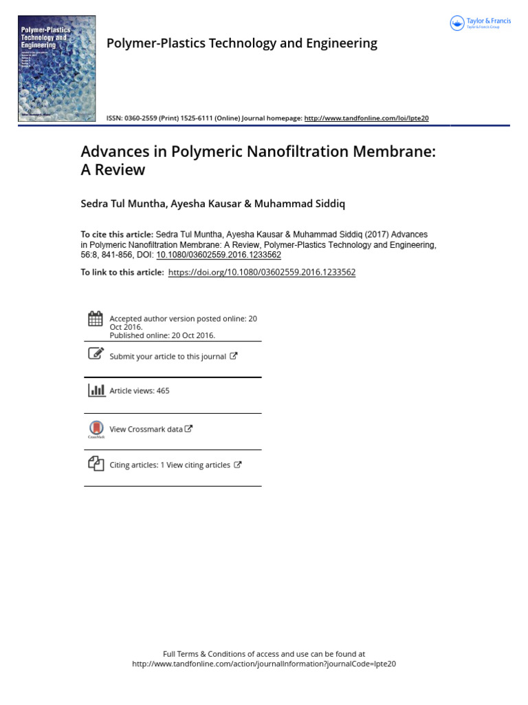 Advances in Polymeric Nanofiltration Membranes | PDF | Membrane | Chemistry