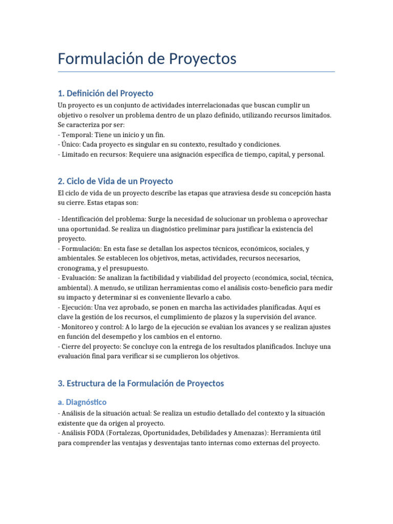 Pasos para la Formulacion de Proyectos | PDF