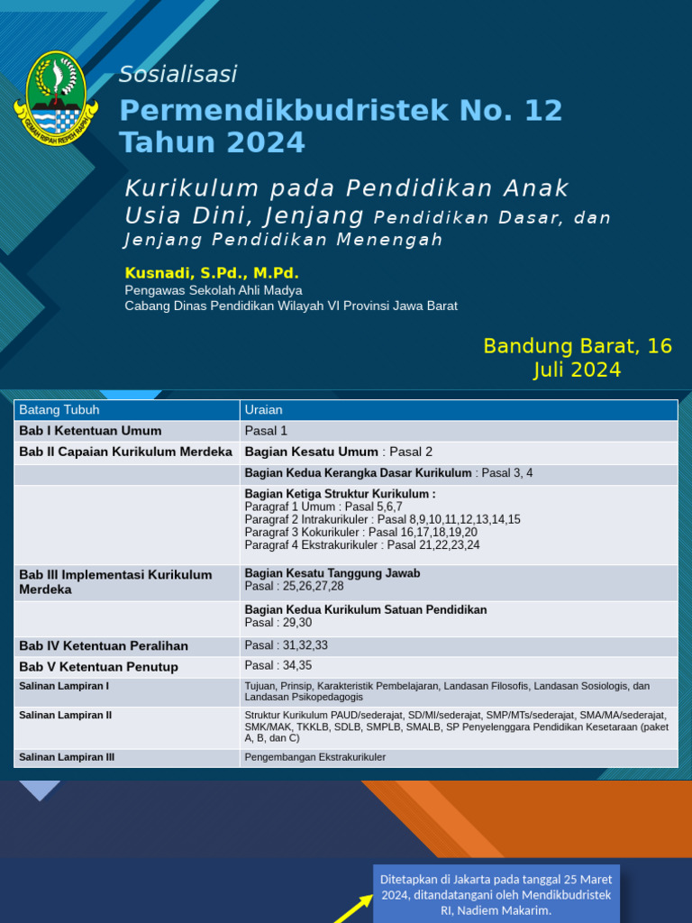 Permendikbudristek No. 12 Tahun 2024-Kurikulum Pada PAUD, Jenjang ...