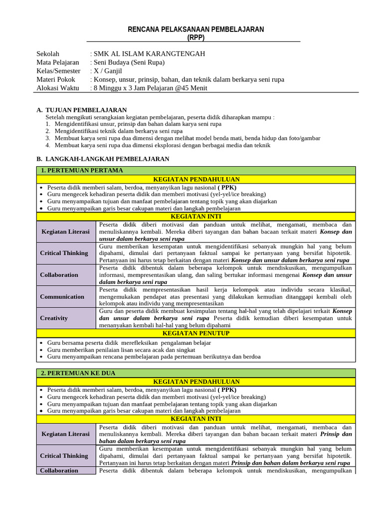 RPP Seni Rupa-1 | PDF