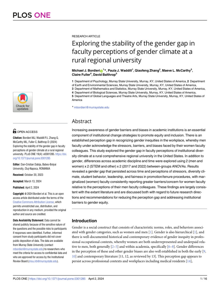 Exploring The Stability of The Gender Gap in Faculty Perceptions of ...