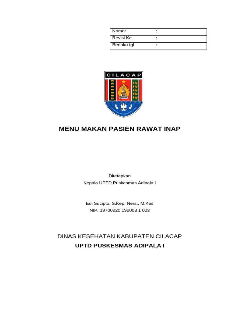 Menu Makan Pasien Rwat Inap | PDF