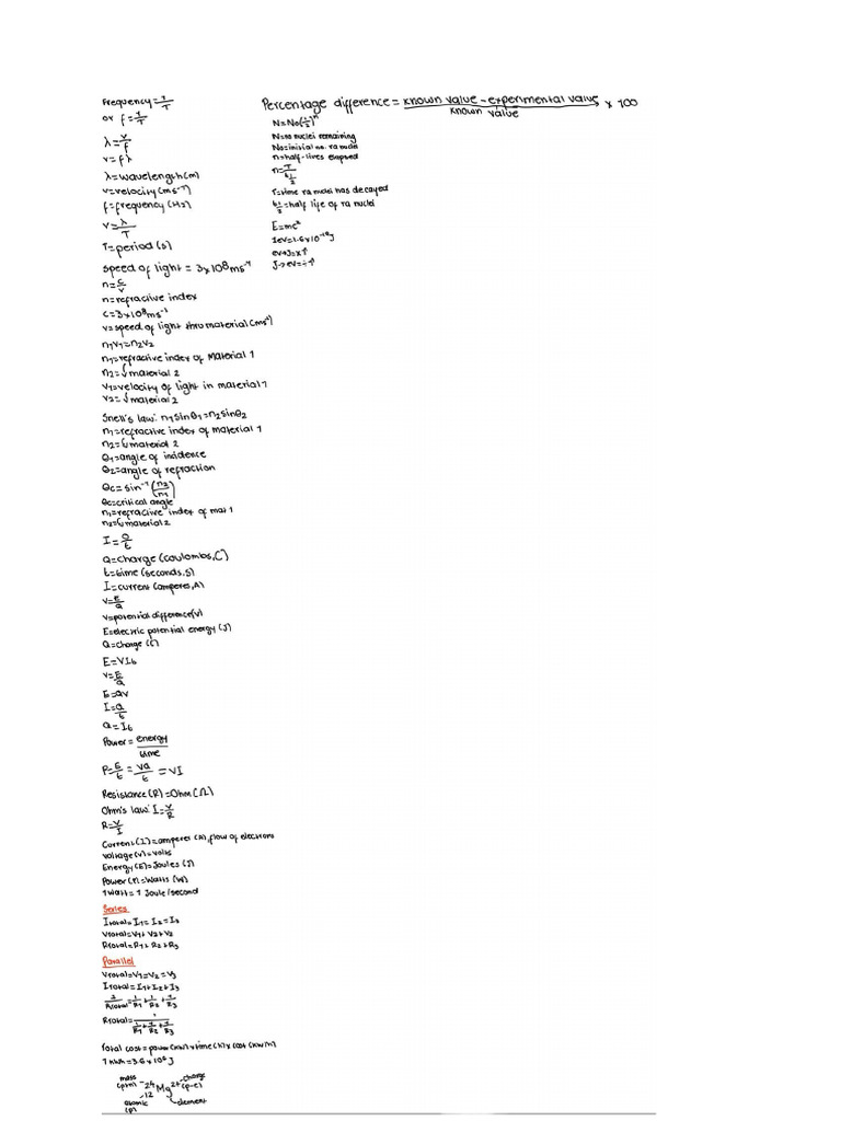 Unit 1 Formula or Cheat Sheet Physics | PDF