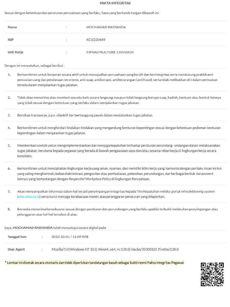 Kcu220449 Pakta Integritas 2024 | PDF