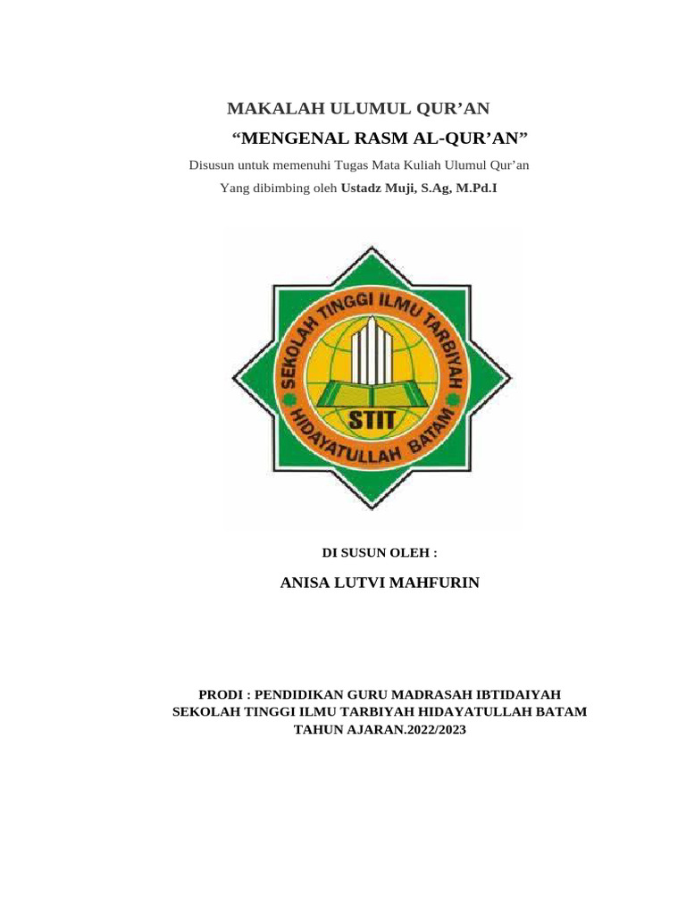 Mengenal Rasm Al Qur'an - Anisa Lutvi Mahfurin - Pgmi | PDF