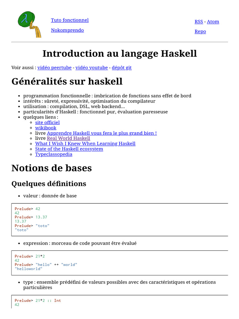 Introduction au langage Haskell | PDF | Programmation fonctionnelle ...