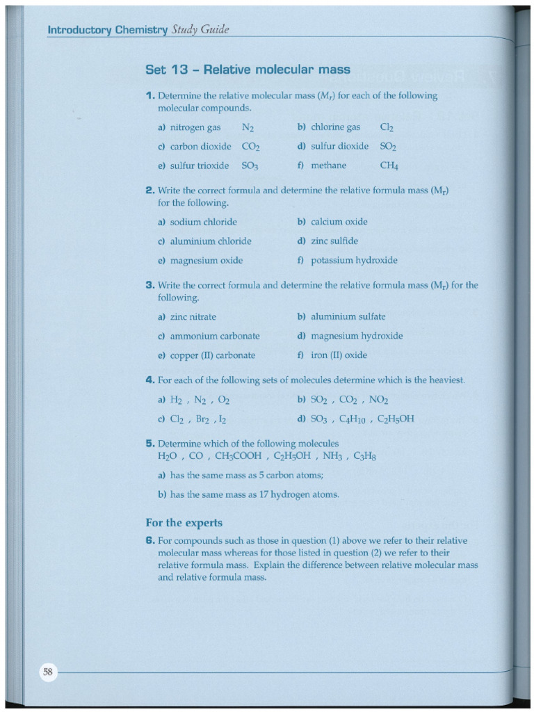 ICSG Set 13 Relative Molecular Mass | PDF