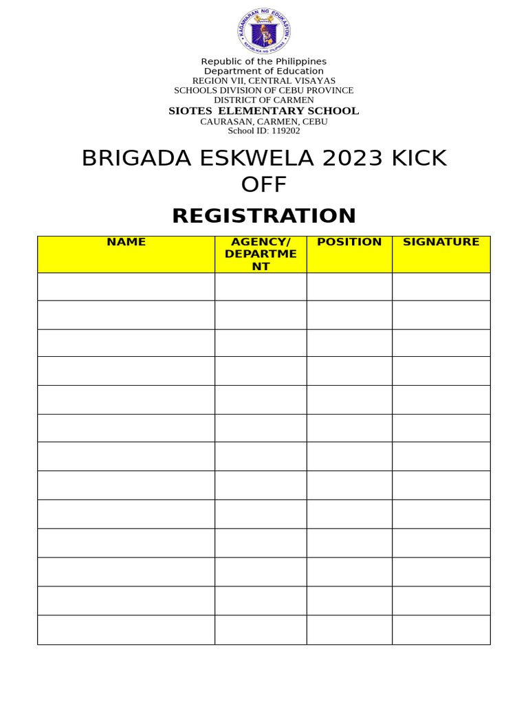 Brigada Eskwela 2023 Kick Off Attendance | PDF