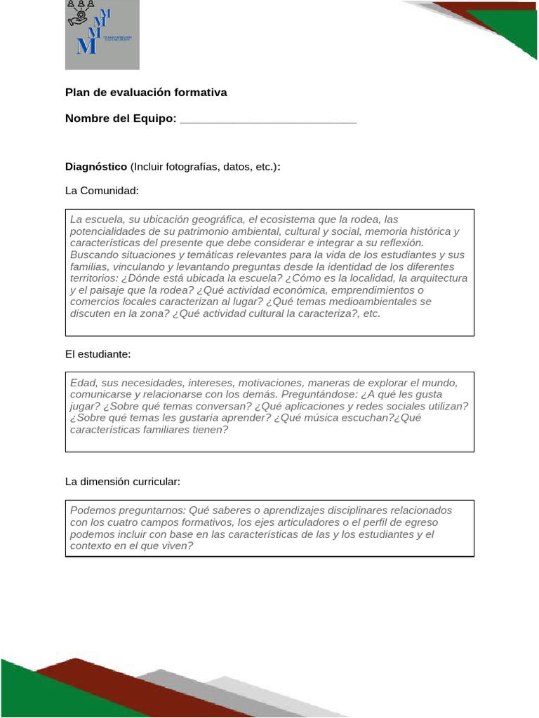 Formato de Plan de Evaluación | PDF | Evaluación | Crecimiento personal ...