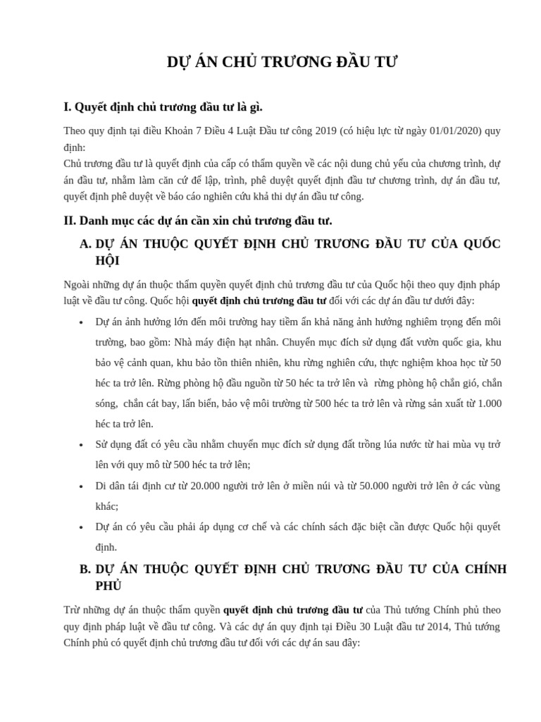 Du An Chu Truong Dau Tu | PDF