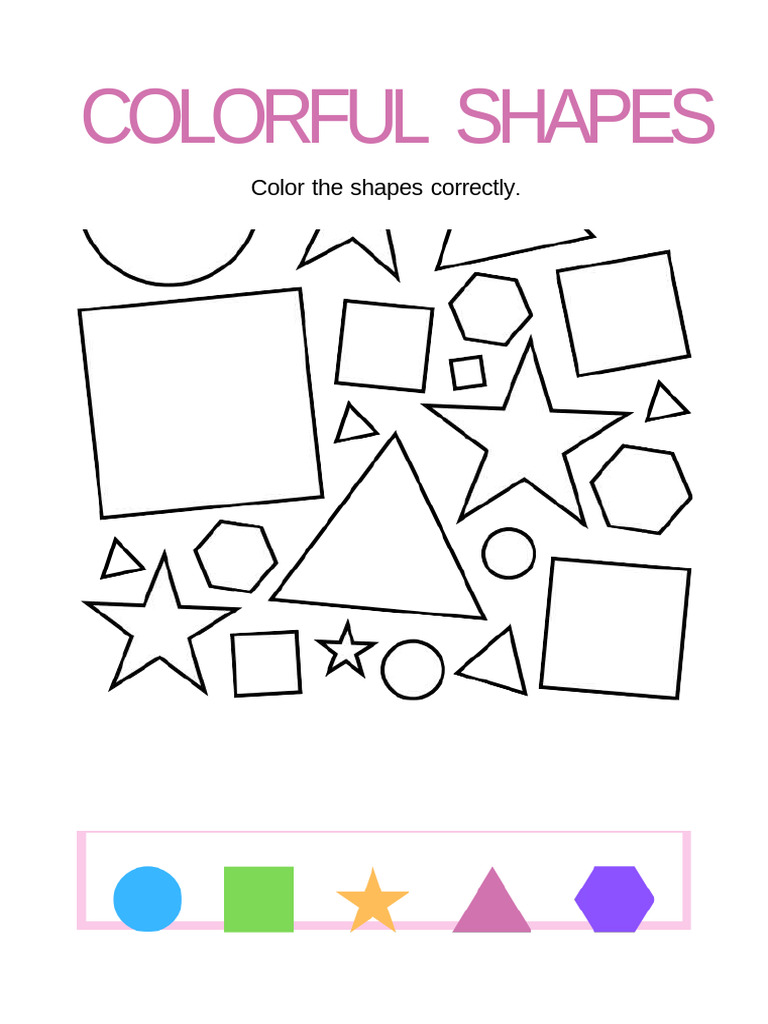 Colorful Shapes Worksheet in Pink and White Cute Style | PDF