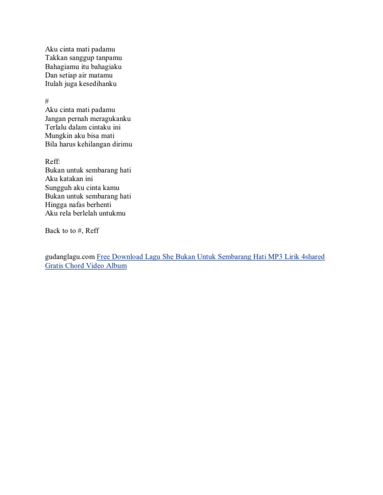 Download Lagu Bukan Untuk Sembarang Hati Oleh She Mp3 Stafaband