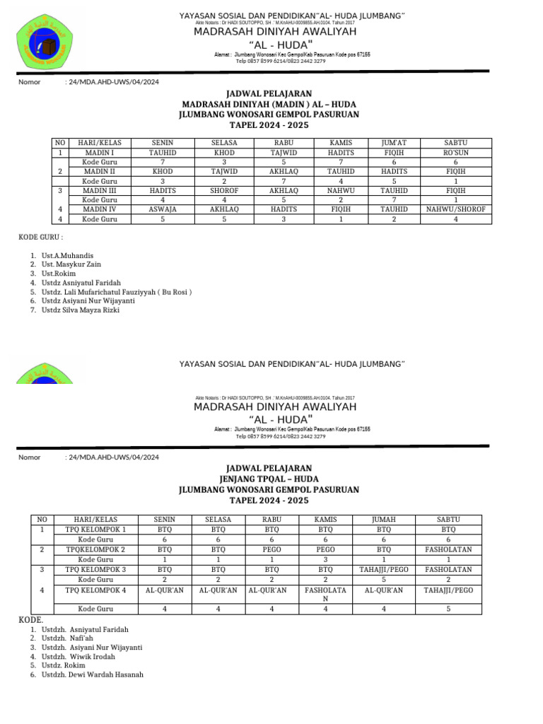 JADWAL PELAJARAN Baru | PDF
