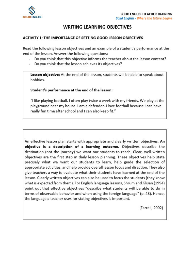 Writing Learning Objectives | PDF | English Language | Foreign Language ...