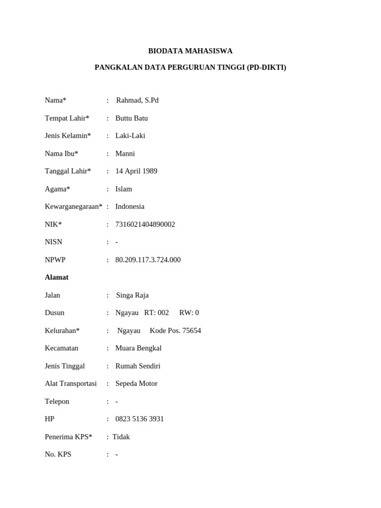 Format Biodata Mahasiswa Ppg Tahap 3 Pdf