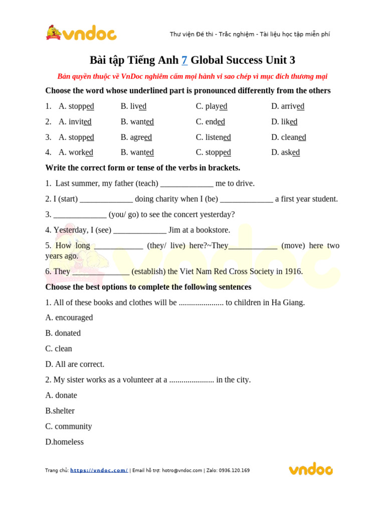 Bai Tap Tieng Anh 7 Global Success Unit 3 | PDF