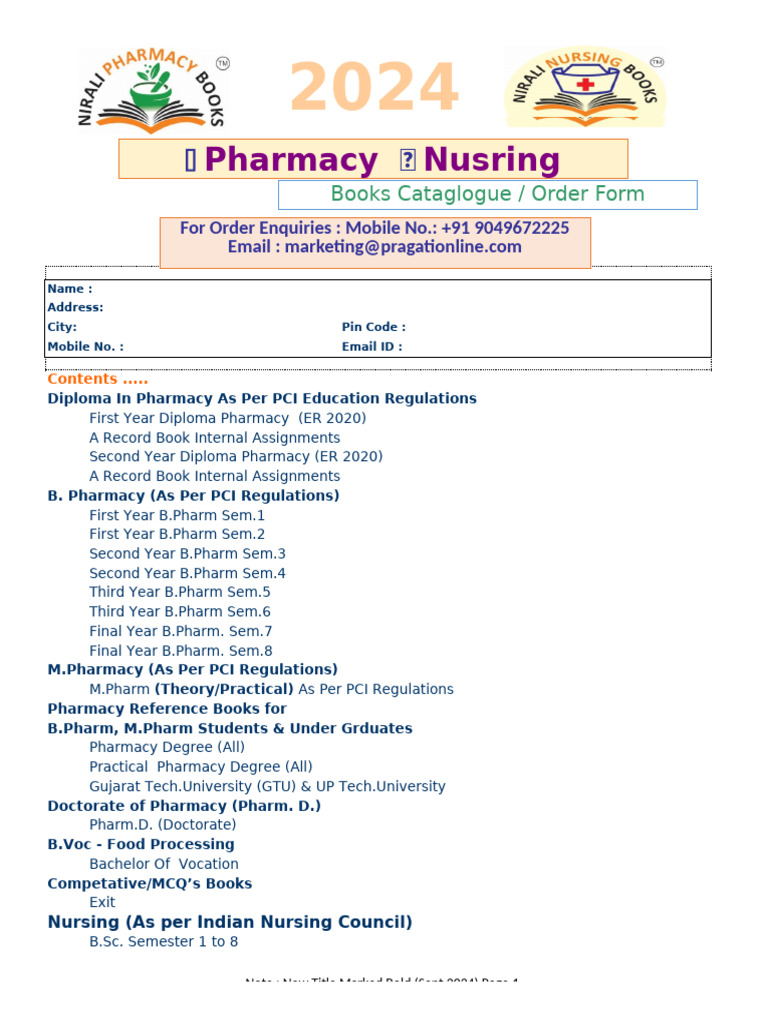 Excel Pharmacy Nursing Order Form Cataglogue Sept 2024 | PDF