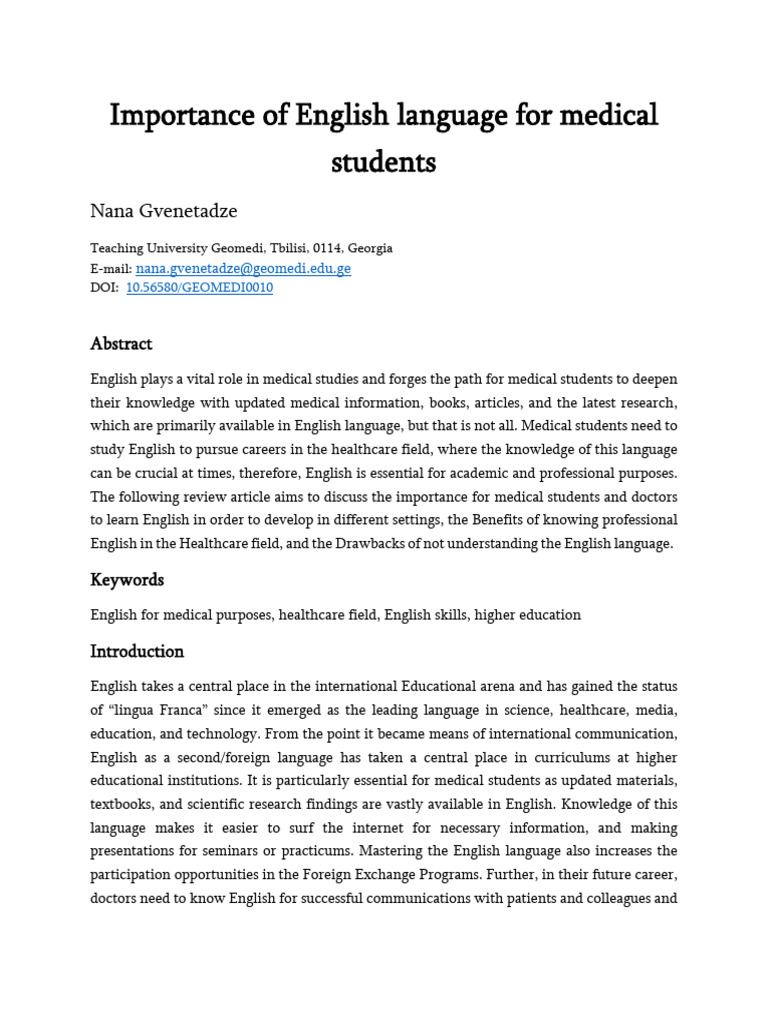 Importance of English Language For Medical Students | PDF