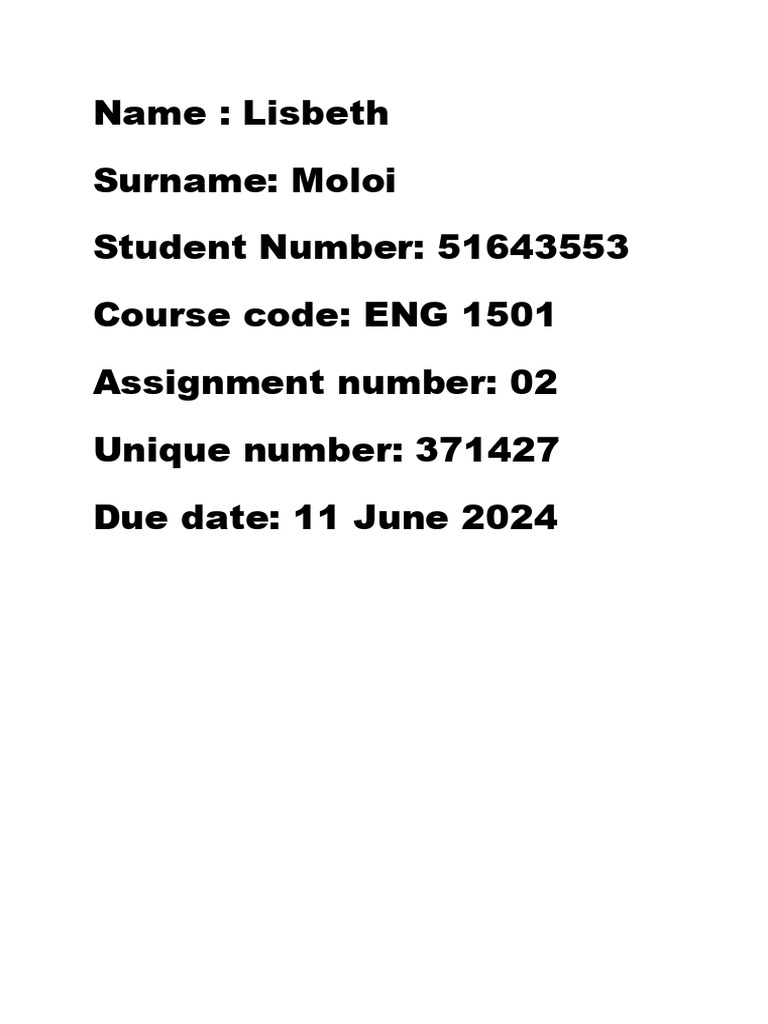 Ass 2 - Eng1501 | PDF