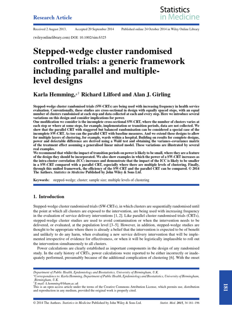 Stepped-Wedge Cluster Randomised Controlled Trials A Generic Framework ...