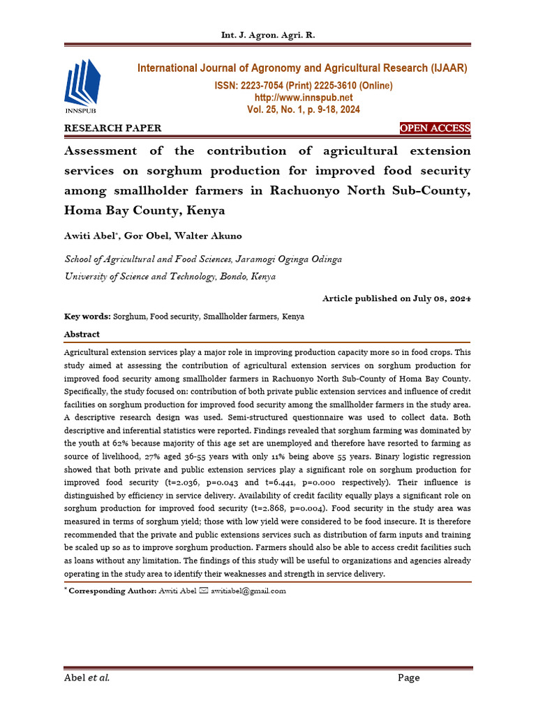 Role of Extension Services in Sorghum Production | PDF | Agriculture ...