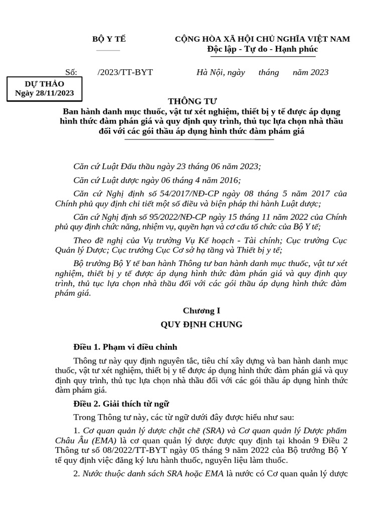 Dự Thảo TT Danh Muc Quy Trinh Dam Phan Gia 28.11.23 | PDF