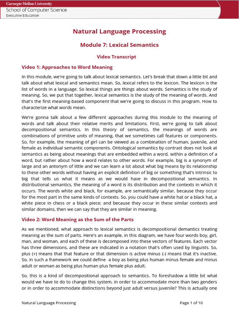 CMU - NLP - M7 - Video Transcript | PDF