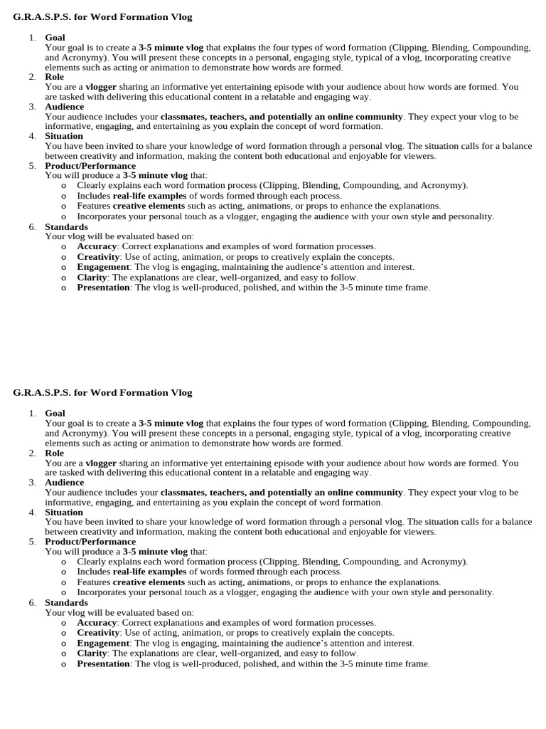 Performance Task - Word Fromation | PDF | Creativity | Word