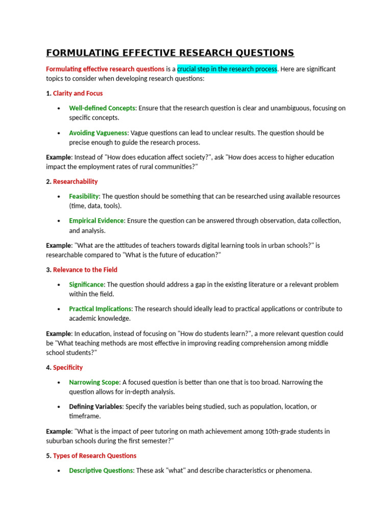 Formulating Effective Research Questions | PDF