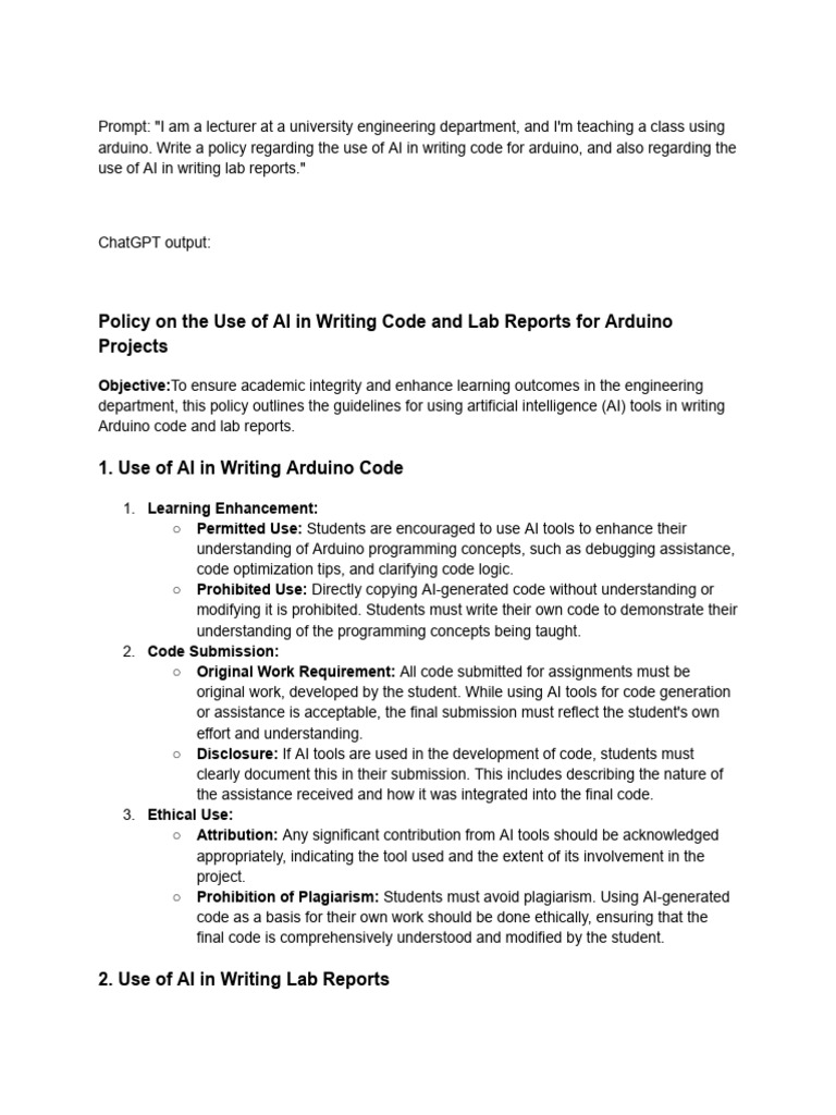 AI Use Policy for Arduino Coding and Reports | PDF | Artificial ...