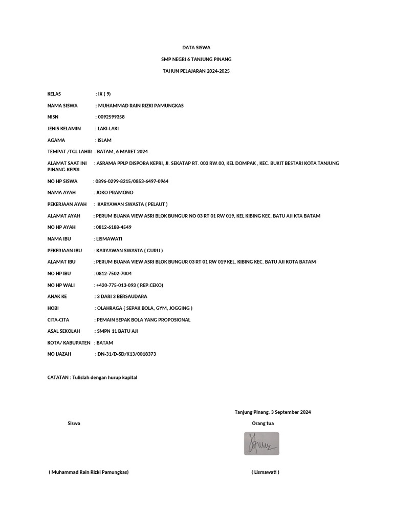 Form data siswa pdf