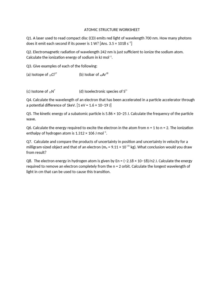 ATOMIC STRUCTURE Paper | PDF