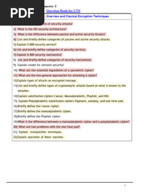 Question-Bank - CNS November - 2023 | PDF