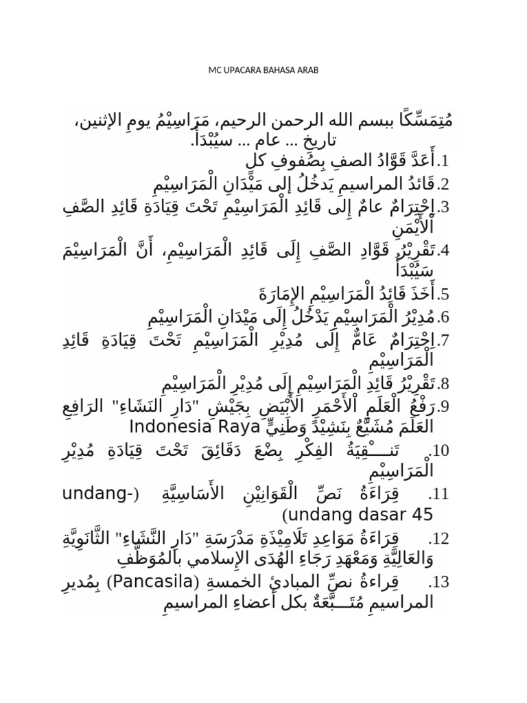 MC Upacara Bahasa Arab | PDF