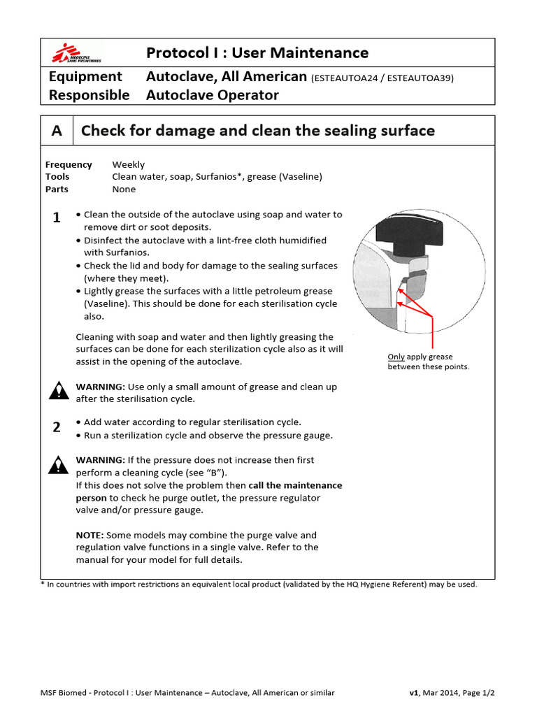 Protocol I User Maintenance - Autoclave All American - OCP | PDF