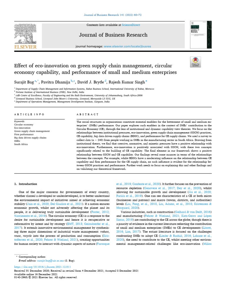 Effect of Eco-Innovation On Green Supply Chain Management Circular ...