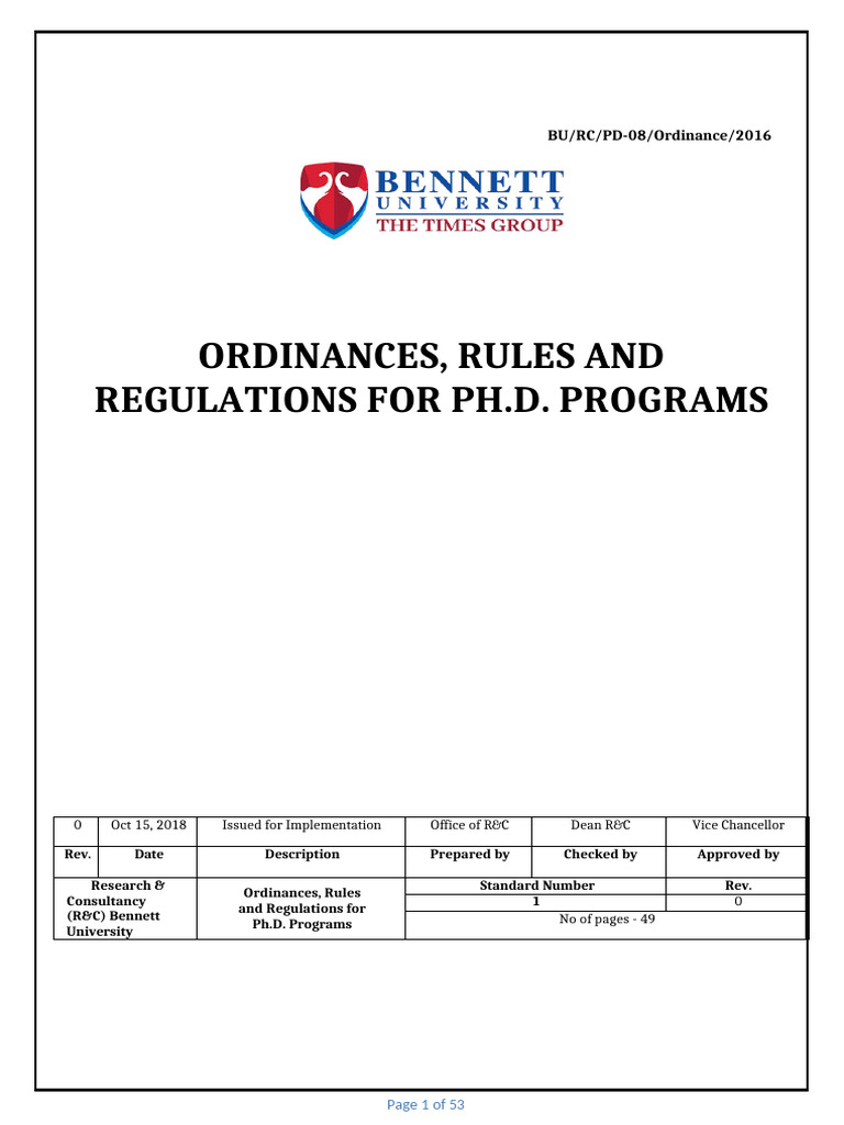 Ordinances Rules and Regulations For Ph.D. Programs | PDF