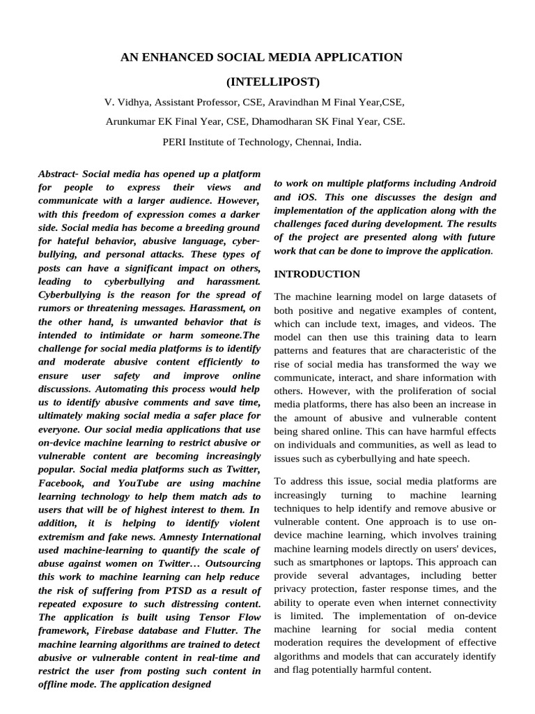 AN ENHANCED SOCIAL MEDIA APPLICATION - jOURNEL | PDF | Machine Learning ...