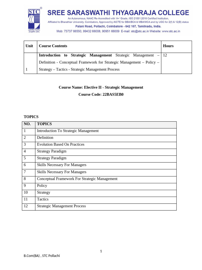 Unit 1 SM-1 | PDF | Strategic Management | Knowledge