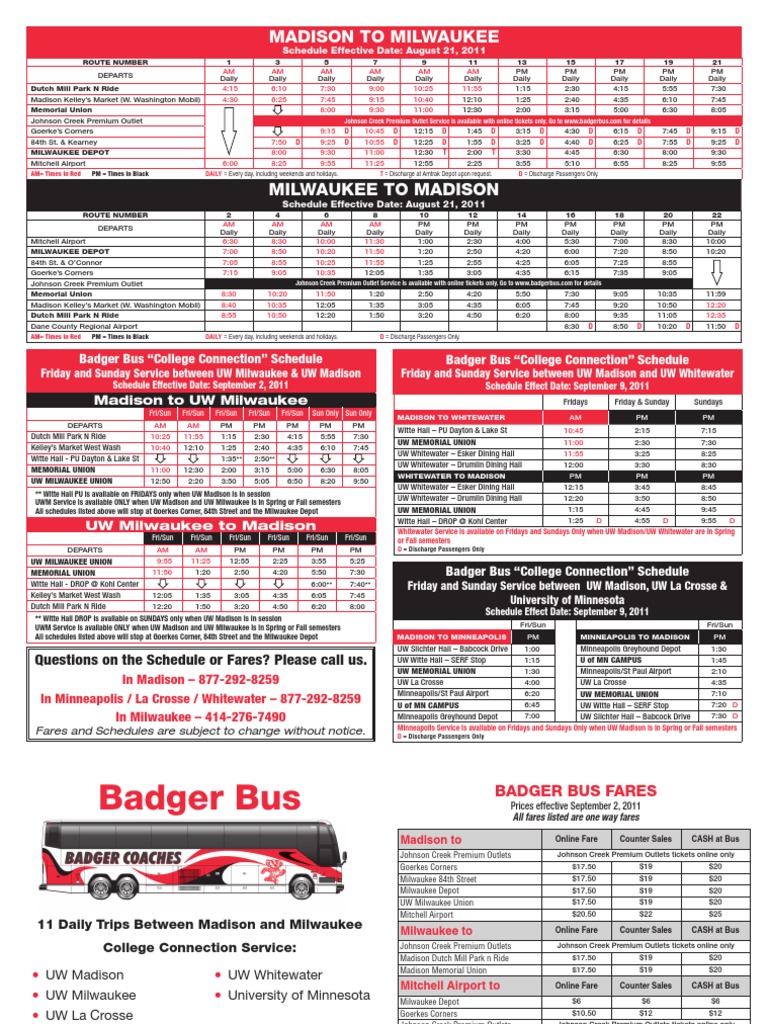 Badger Bus Schedule Madison Milwaukee