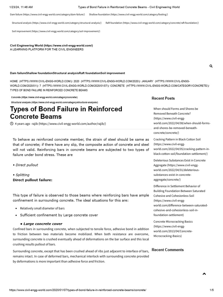 Bond Failure Types in Concrete Beams | PDF | Reinforced Concrete ...